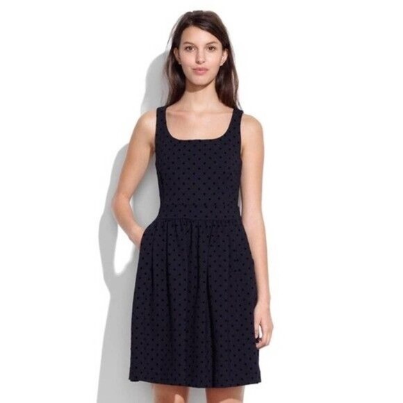 Madewell Dresses & Skirts - Madewell Size XS Womens Black Velvet Swiss Polka Dot Dress Scoop Neck Sleeveless